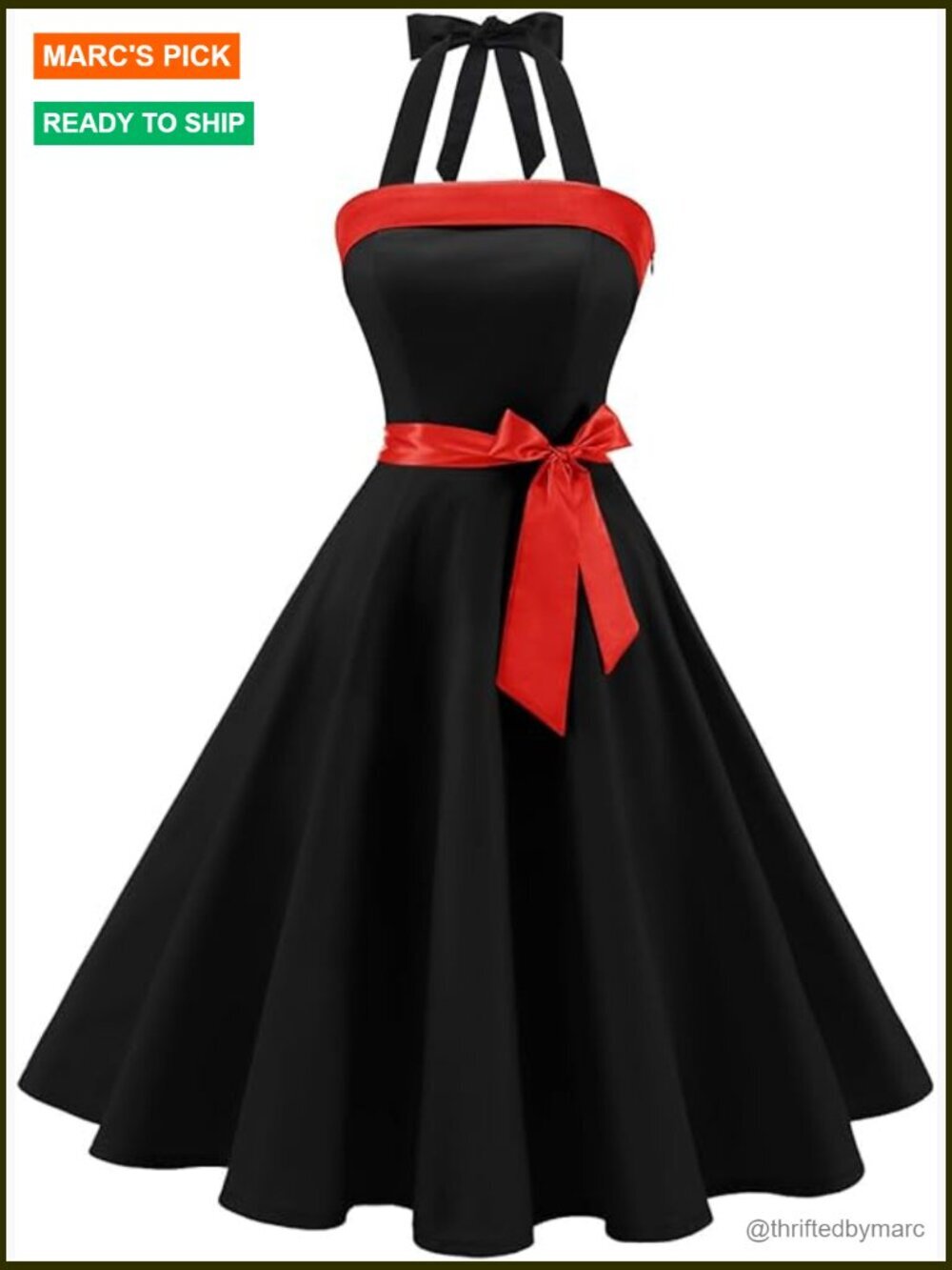 Vintage Halter Neck Cocktail Dress Audrey Hepburn Style Swing Dress